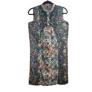 sz 8 Generation Woman Kurti Dress Green Floral Black Embroidered bib kameez